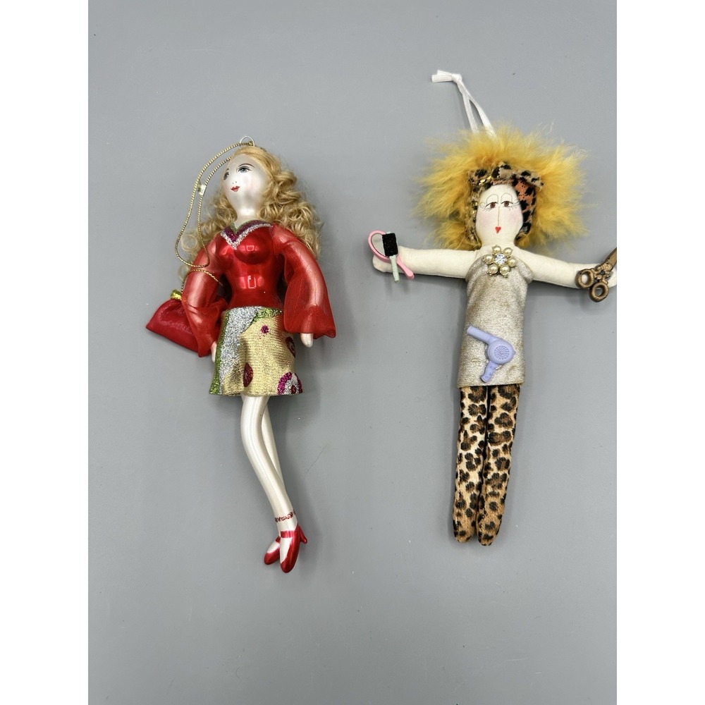 DILLARD'S TRIMMINGS BLOWN GLASS 60'S STYLE GIRL RED Gold Dress XMAS ORNAMENT